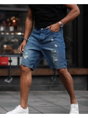 Erkek Mavi Yırtık Detaylı Şort