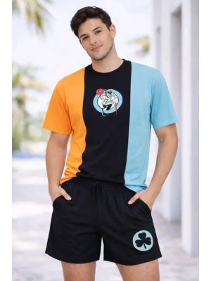 Erkek Nakışlı Tişört Şort İkili Takım Oversize Yazlık Kombin  Çok Renkli