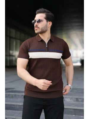 Erkek Örgü Desenli Renkli Kısa Kollu Triko Tişört