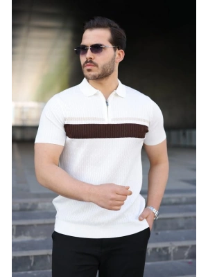 Erkek Örgü Desenli Renkli Kısa Kollu Triko Tişört