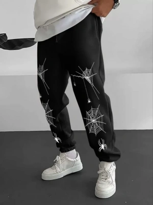 Erkek Örümcek Baskılı Eşofman Altı  iyah