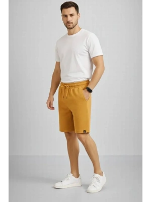Erkek Otoban Dokuma Şort Beli astikli Bağcıklı, Cepli, Rahat Kesim Günlük Yazlık Şort  Hardal