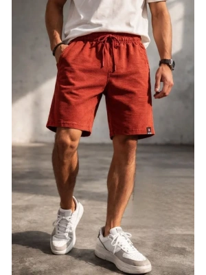 Erkek Otoban Dokuma Şort Beli astikli Bağcıklı, Cepli, Rahat Kesim Günlük Yazlık Şort  Turuncu
