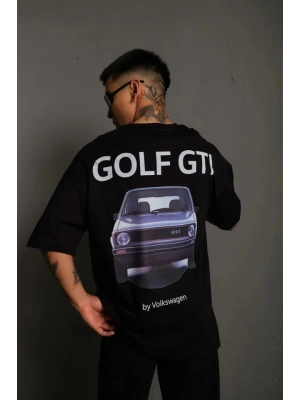 Erkek Oversize Baskılı Tişört – Golf GTI Retro Araba Desenli, Ön  Arka Dijital Baskı, okak odası til  iyah