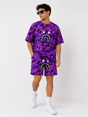 Erkek Oversize Kalıp Pubg Bape X hark Nakışlı Cepli Şort Takım  or