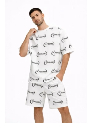 Erkek Oversize Ön Ve Arka Baskılı Tişört Şort Takım Rahat Kalıp Yazlık Günlük Kombin  Beyaz