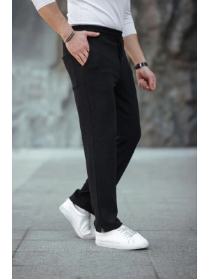 Erkek Paça Yırtmaçlı Burgu elanik Dokulu Jogger Buggy Pantalon Rahat Kalıp  iyah