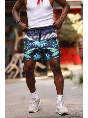 Erkek Palmiye Desenli Deniz Cepli Şort  avi