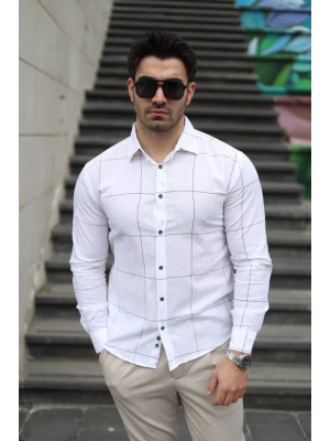 Erkek Pamuklu Keten Kumaş Gömlek