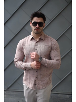 Erkek Pamuklu Keten Kumaş Gömlek