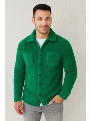 Erkek Pelüş Polar Hırka Gömlek – Yakalı, İlik Düğmeli, Göğüs Cepli, Yumuşak Dokulu Kışlık Regular Fit Rahat Günlük odel  Çimen Yeşili