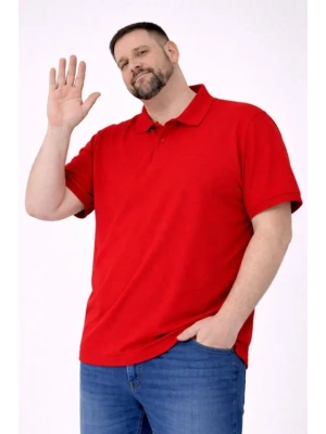 Erkek Pike Kumaş Düğmeli Yaka Battal Büyük Beden Günlük Kısa Kol Tişört Tshirt  Kırmızı