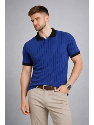 Erkek Polo Yaka Çizgili Tişört Kısa Kol Düğmeli Yazlık Thirt  aks avisi