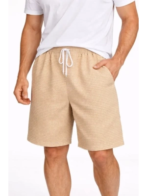 Erkek Pötikareli Şort – Beli astikli Bağcıklı, Cepli, Rahat Kesim Günlük Yazlık Şort  Bej