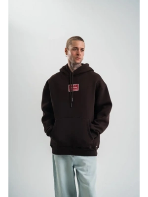 Erkek Premium Nakışlı Kapşonlu Sweatshirt Double Oversize Üç İplik Pamuklu  Siyah