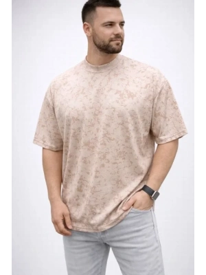 Erkek Premium Tişört OY Yumuşak Dokulu Yıkamalı Oversize Thirt  Bej