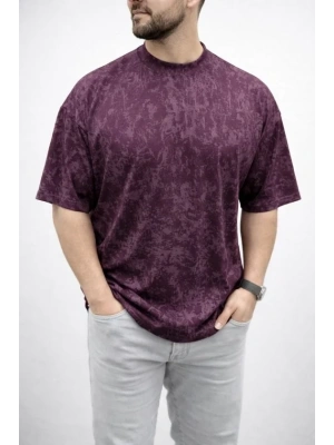 Erkek Premium Tişört OY Yumuşak Dokulu Yıkamalı Oversize Thirt  Bordo