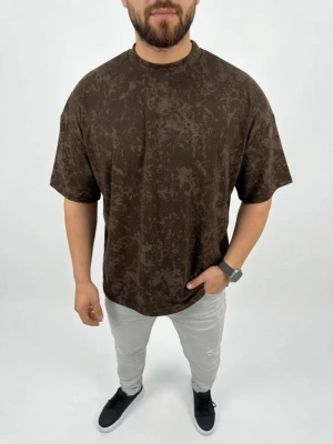 Erkek Premium Tişört OY Yumuşak Dokulu Yıkamalı Oversize Thirt  Kahverengi