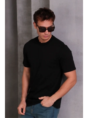 Erkek Relax Fit Bisiklet Yaka %100 Pamuk Rahat Kesim Basic Tişört