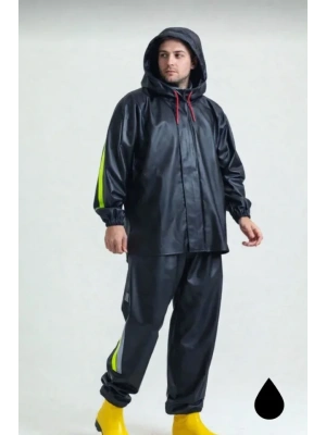 Erkek Şapkalı Kapüşonlu u Geçirmez Yağmurluk Takımı Reflektörlü otorcu Kıyafeti u Ve Rüzgar Gecirmez otorcu Kurye Takım TÜBİTAK Onaylı  iyah