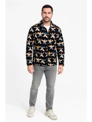 Erkek Tam Fermuarlı Desenli Polar weat – iyah ulticolor Figür Desen Yakalı, Uzun Kollu, Oversize Rahat Kalıp iyah