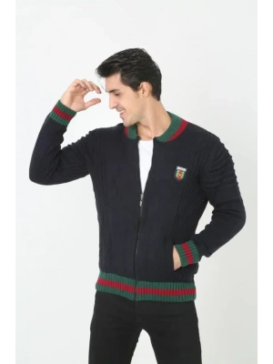 Erkek Tam Fermuarlı Triko Hırka  acivert