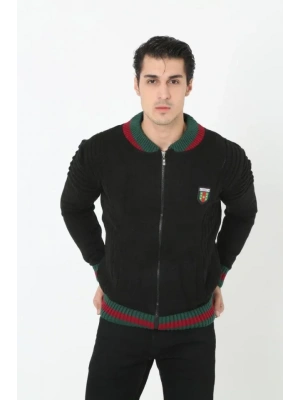 Erkek Tam Fermuarlı Triko Hırka  iyah