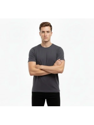 Erkek Thirt Bisiklet Yaka lim Fit Dar Kesim ikralı Tişört Günlük Basic Body  Füme