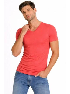 Erkek Thirt V Yaka lim Fit Dar Kesim ikralı Tişört Günlük Basic Body  Nar Çiçeği