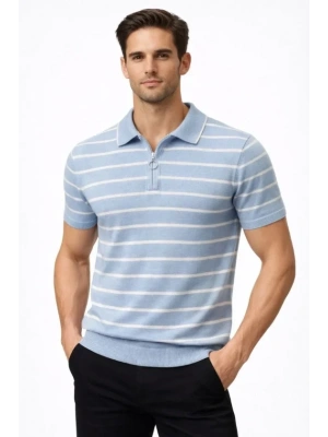 Erkek Triko Polo Yaka Fermuarlı Çizgili Tişört Thirt Yazlık Şık  Bebek avisi