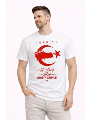 Erkek TÜRKİYE Ay Yıldız Baskılı Taraftar Forma Thirt  Beyaz