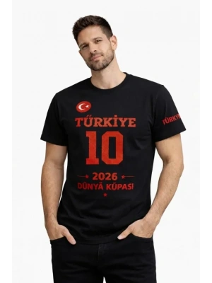 Erkek TÜRKİYE Baskılı Tişört 2026 Dünya Kupası Taraftar Forma Thirt  iyah