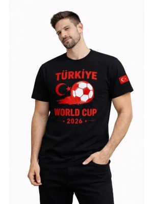 Erkek Türkiye World Cup 2026 Baskılı Tişört Futbol Temalı Forma Thirt  iyah