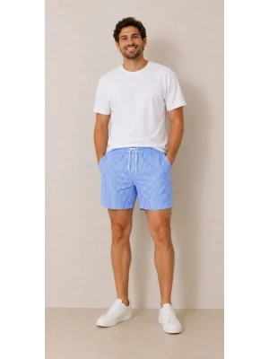 ERKEK u Yolu Çizgili Şort Ön Arka Cepli astikli Bel Regular Fit Yazlık Şort  avi