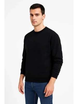 Erkek Üç İplik Düz Bisiklet Yaka weathirt  iyah