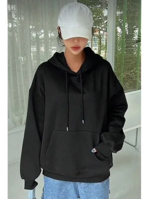 Erkek Uzun Kol Kapşonlu Basic weatshirt Hoodie  iyah