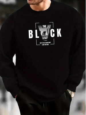 Erkek Uzun Kollu Bisiklet Yaka Black Logolu Iki Iplik Bluz