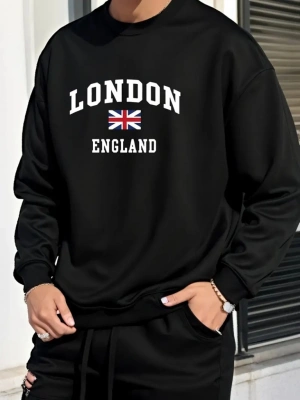 Erkek Uzun Kollu Bisiklet Yaka Yazı Baskılı Iki Iplik Sweat