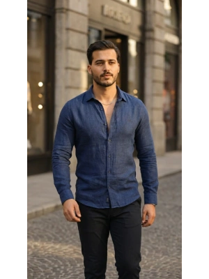 Erkek Uzun Kollu Keten Gömlek