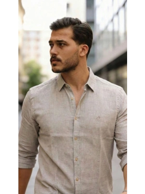 Erkek Uzun Kollu Keten Gömlek