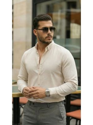 Erkek Uzun Kollu Rahat Keten Gömlek