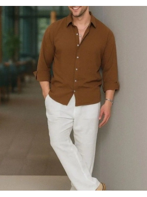 Erkek Uzun Kollu Regular ofya Keten Gömlek