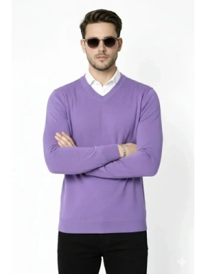 Erkek V Yaka Triko Kazak Yumuşak Dokulu Pamuklu Ince Dokuma, Uzun Kollu Rahat Regular Kalıp  or
