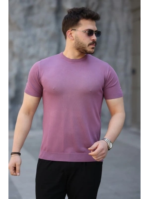 Erkek Viskon Kumaş Bisiklet Yaka Basic Tişört