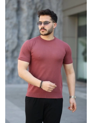 Erkek Viskon Kumaş Bisiklet Yaka Basic Tişört