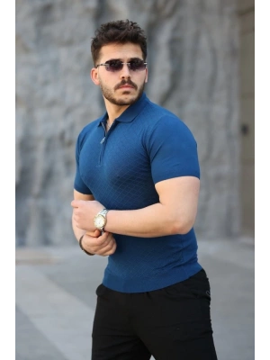 Erkek Viskon Kumaş Polo Yaka Desenli Tişört