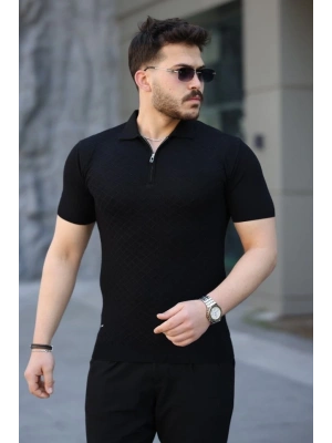 Erkek Viskon Kumaş Polo Yaka Desenli Tişört