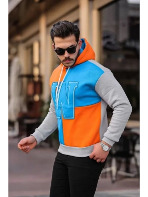 Erkek W Nakış İşlemeli Kapüşonlu weatshirt  avi