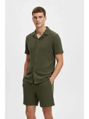 Erkek Waffle Kumaş Kısa Kollu Gömlek Şort Takım Regular Fit Yazlık İkili et  Haki
