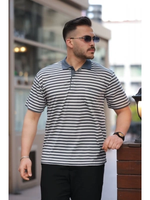 Erkek Yakalı çizgili Kısa Kollu Tshirt